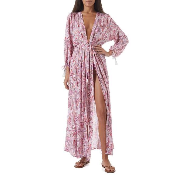 Melissa Odabash NWT Gabby Floral Tie Waist Kaftan Cover Up Pink Size XS - Picture 1 of 8